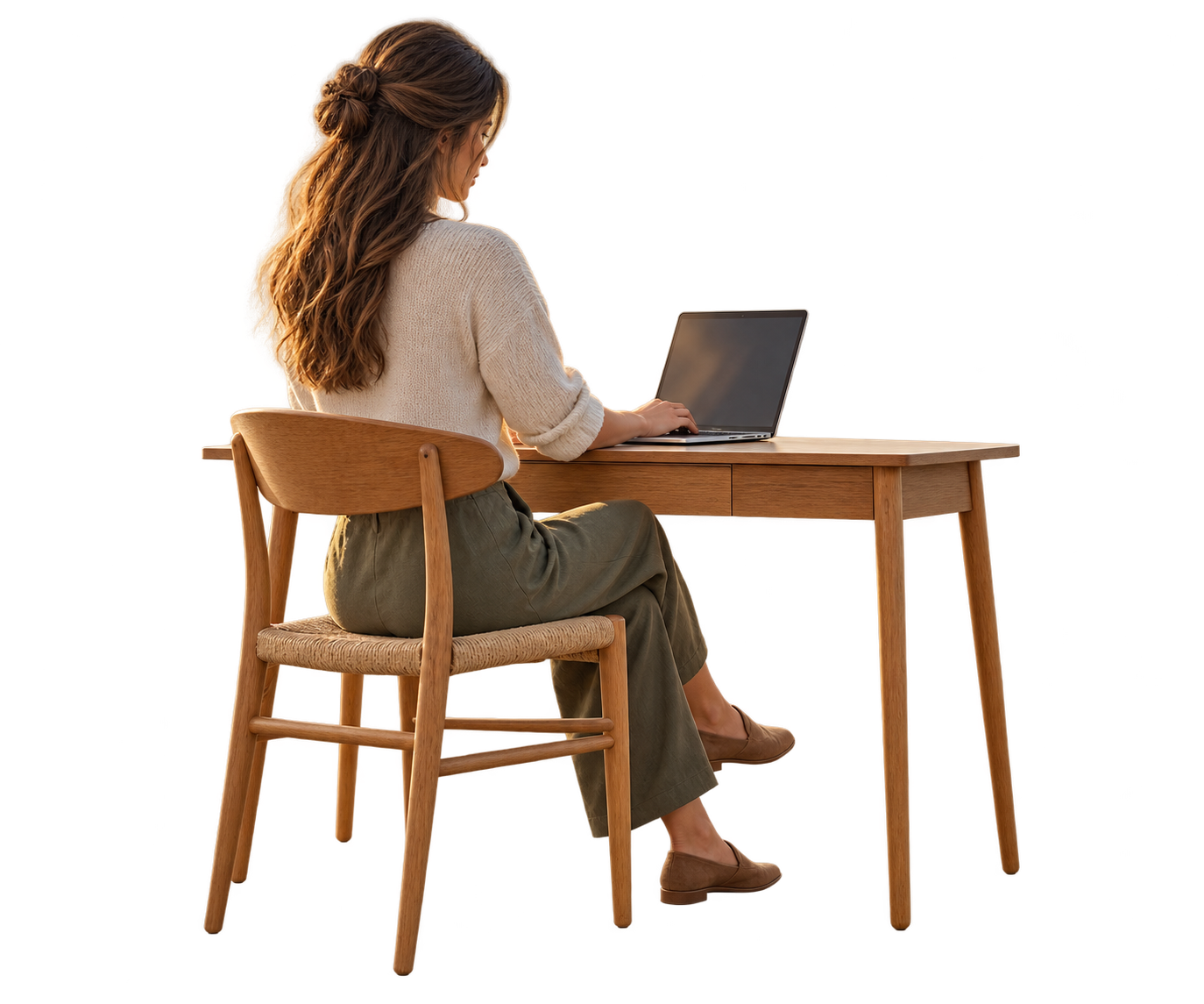 A person working at a desk facing the mountain view